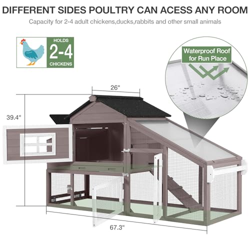 Mobile Chicken Coop with Wheels, Outdoor Hen House with Leak-Proof Tray, UV-Resistant Roof & Nesting Box for Chickens, Ducks, Rabbits (Brown) - color: Brown