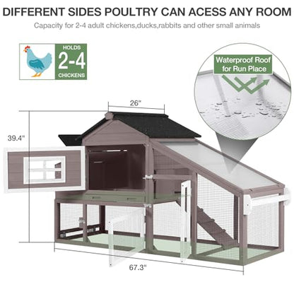 Mobile Chicken Coop with Wheels, Outdoor Hen House with Leak-Proof Tray, UV-Resistant Roof & Nesting Box for Chickens, Ducks, Rabbits (Brown) - color: Brown