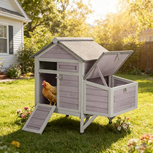 Aivituvin Chicken Coop with Nesting Box and Leak-Proof Tray, Outdoor Wooden Poultry House for Chickens, Rabbits, Ducks - color: Grey, size: 40.9"L x 27.4"W x 38.6"H