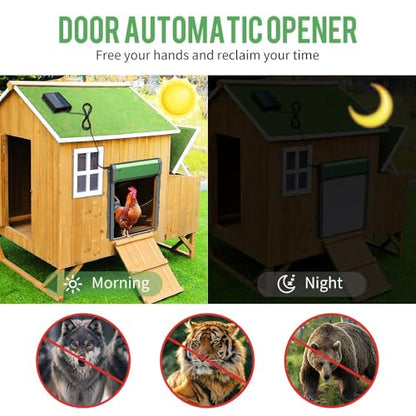 Automatic Solar Powered Chicken Coop Door with Light Sensor, Timer and Remote Control, Weatherproof Anti-Pinch Chicken Coop Rolling Shutter Door ﻿