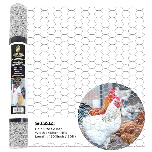 Chicken Wire 48 in x 150 FT x 2” Mesh x 20GA | Poultry Wire Netting | Hot Dipped Galvanised | Hexagonal Galvanized Mesh for Chicken Coop, Rabbit Cage, Fence Barrier PM48x150x2 - style: 48 in x 150 FT x 2 in