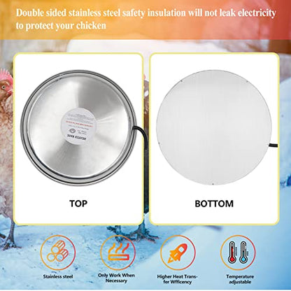 Chicken Waterer Heater,14 Inch Heated Chicken Waterer Base for Winter 5 Gallon with Anti-bite Cable for Poultry Fountains Water Bowl Plastic Metal Waterer