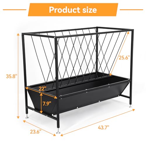 70 Gallon Pasture Hay Feeder, Heavy-Duty 2-in-1 Livestock Feeder with Grain Trough, Galvanized Steel Hay Rack for Goats, Sheep, Calves & Miniature Horses, Weather Resistant Farm Manger