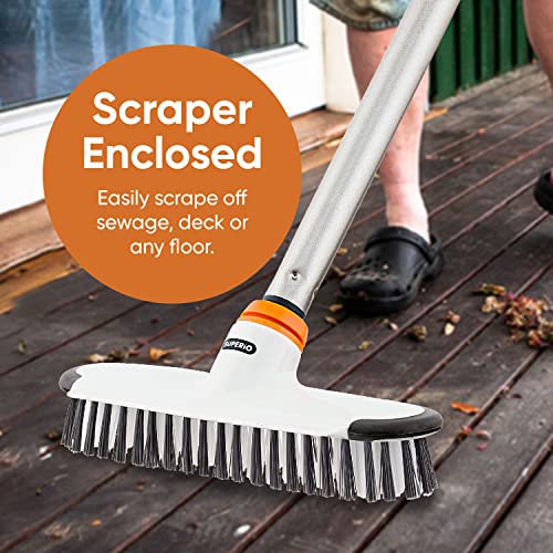 Superio Deck Scrub Brush with Long Handle, Heavy Duty Stiff Bristles Grout Scrubber with Scraper - Cleans Hot Tub, Swimming Pool, Granite Tiles, Bathroom, Patio, Kitchen, Wall and Deck (48 Inches) - size: 48 Inches