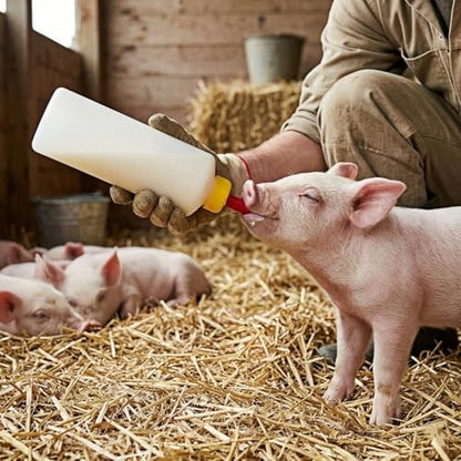 5-Pack Goat and Lamb Feeding Bottles with Silicone Nipples, 400ml Small Livestock Milk Feeder Kit for Sheep, Piglets, Calves, and Orphaned Animals, Hand-Rearing Nursing Set with 5 Replacement Nipples