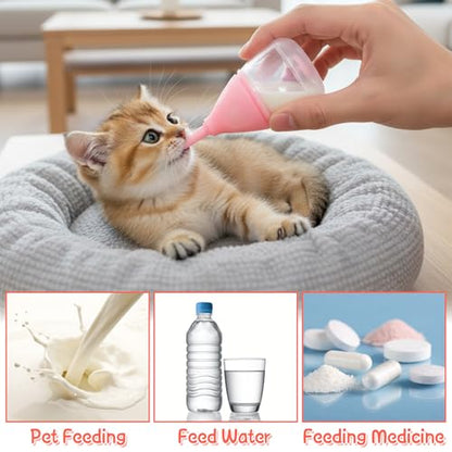 Newborn Puppy Feeding Bottle, 40ml Anti Choking Kitten Baby Bottle for Nursing with 3 Soft Silicone Nipples Reusable Measurement Markings Feeding Kit for Rabbits Guinea Pigs Small Animals