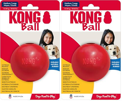 KONG Ball with Hole - Durable Dog Fetch Toy for Training, Interactive Playtime & More - Classic Natural Rubber Ball - Red - for Large/Medium Dogs (Pack of 2) - size: Medium/Large (Pack of 2)