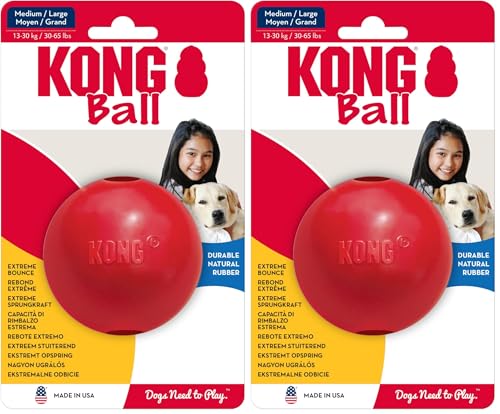 KONG Ball with Hole - Durable Dog Fetch Toy for Training, Interactive Playtime & More - Classic Natural Rubber Ball - Red - for Large/Medium Dogs (Pack of 2) - size: Medium/Large (Pack of 2)