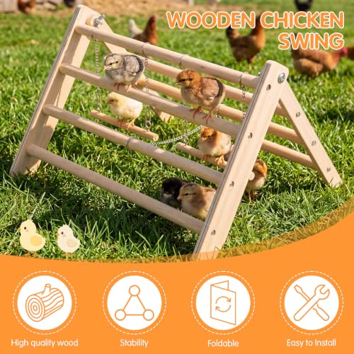 Novabright Wooden Chick Perch with 2 Swings Chicken Roosting Bar Coop Brooder Perch Stand Pine Wood Chick Training Toy for Baby Chicks Parakeets Parrots Bird Cage Jungle Gym