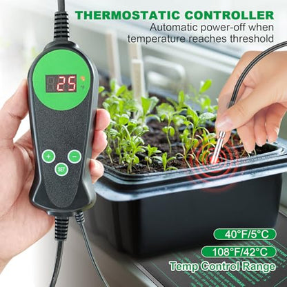 Seedling Heat Mat with Built-in Temperature Controller, 10" x 20.75" Waterproof Plant Heating Pad with Thermostat for Indoor Seed Starting Germination Hydroponics - size: 10" x 20.75" in Thermostat 1 Pack