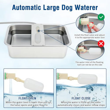 BWOGUE 3 Gal Automatic Dog Water Dispenser for Large Dogs Stainless Steel Outdoor Water Bowl Large Breed Self Filling Dog Waterer Feeder for Dogs Cat Chicken Livestock - size: 3 Gal