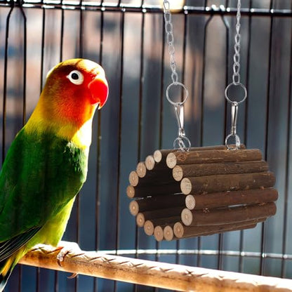 Toyvian Wooden Parrot Swing and Small Animal Tunnel with Hanging Chain, Interactive Climbing Chew for Birds and Hamsters, Natural Pet Foraging Hammock for Cage Accessories