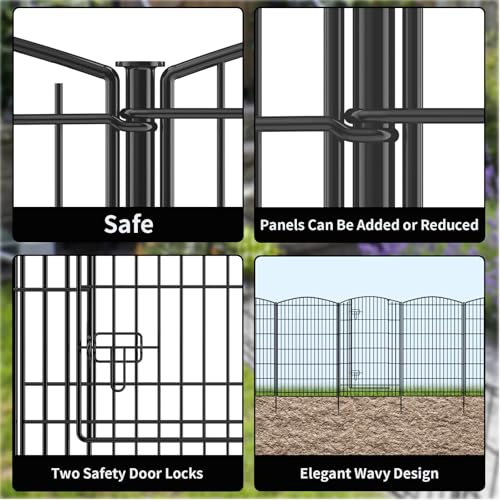 INJOPEXI Decorative Garden Fence 6 Panels 13ft (L)×42in (H) Animal Barrier Fences with 5 Panels + 1 Gate, No Dig Garden Fencing Rustproof Metal Wire Temporary Rabbit Dog Fence for Patio Outdoor Yard - size: 6 Panels 13ft(L)-42"(H) - With Gate