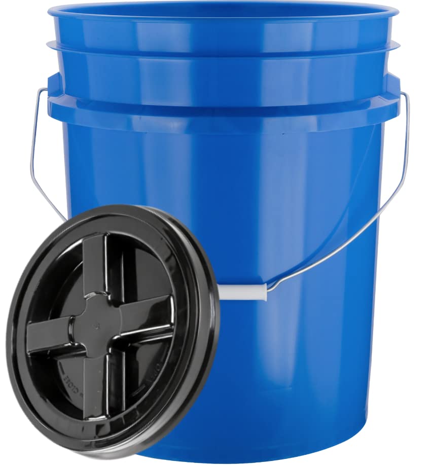 House Naturals 5 Gallon Plastic Blue Food Grade Made in USA Bucket Container with Air Tight Screw on Lid (Pack of 3) - color: Blue