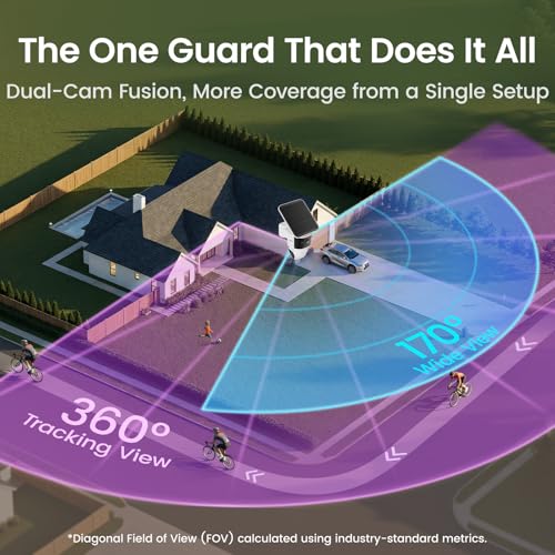 aosu T2 Pro Security Cameras Wireless Outdoor, 3K Dual Cam No Blind Spot Security Camera for Home, 170° Wide + 360° PTZ, AI Human Vehicle Tracking, Solar Powered, Local Storage - style: solo-Cam