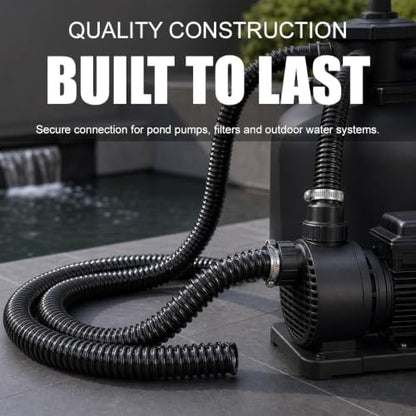 1 Inch Pond Tubing, 10ft Black Corrugated Flexible PVC Pond Hose with 4 Stainless Steel Hose Clamps, Kinkproof and Strong for Pond Pump Fountain Garden Waterfall. - size: 1" ID, style: 10 ft