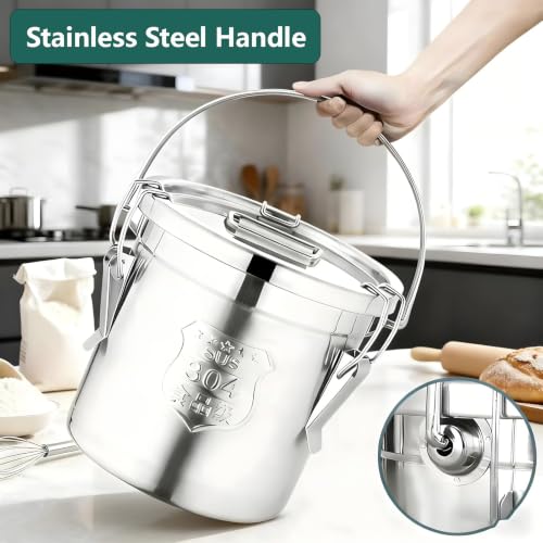 6L/1.6 Gal Airtight Metal Canisters with Lids, 304 Stainless Steel Dog Food Storage Container for Household Bar Restaurants Flour Container (Handheld) - size: Handheld 6L/1.6gal