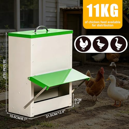 25LBS Automatic Chicken Feeder No Waste, Outdoor Automatic Duck Feeders and Wall Mount Chicken Feeders, Poultry Feeder Suitable for Chickens Ducks Turkeys