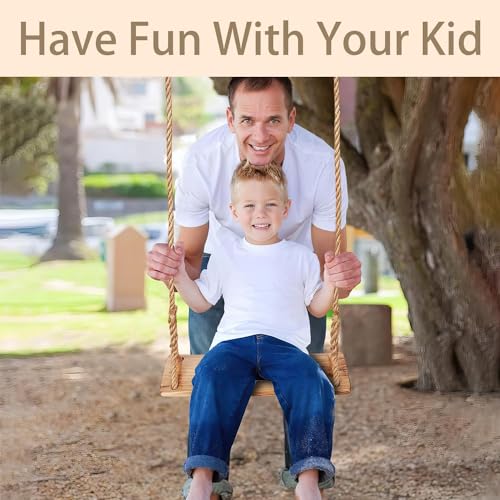 Hanging Wooden Swing, Seat 19.7"x 5.1"× 1.2", Tree Swings for Adults and Kids Outdoor, Adjustable Hemp Rope Plus Tree Straps 80 inch, Kids Indoor Swing with 500lb,Indoor Swing for Adults