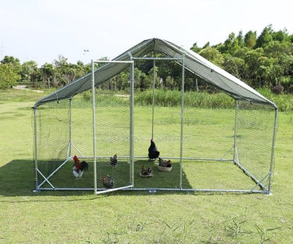 Large Metal Chicken Coop Run, Afqxf 9.8x6.5x6.4FT Outdoor Walk-in Poultry Cage Hen Playpen House with Waterproof Cover and Lockable Door for Patio Yard Farm - size: 6.5' L x 9.8' W x 6.4' H