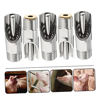 Happyyami 5pcs Guinea Pig Water Dispenser Pig Water Nipple Piglets Waterer Stainless Steel for Efficient Livestock Feeding