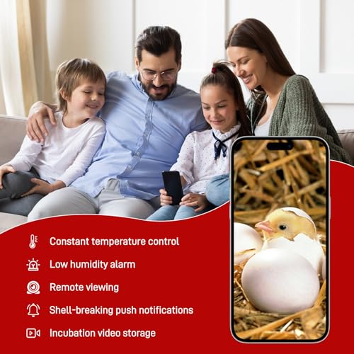 Automatic Egg Incubator for 12 Chicken Eggs with Camera APP Control | Temperature & Humidity Monitor, Auto Egg Turner, Record Life's Birth Moments for Chicken Duck Quail Pigeons