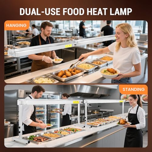 48-Inch Food Heat Lamp, 1350W Commercial Food Warmer Electric Strip Heater Overhead Stainless Steel Catering Heating Lamp for Buffet Restaurant Parties Kitchen, Silver 115V - size: 48 Inch