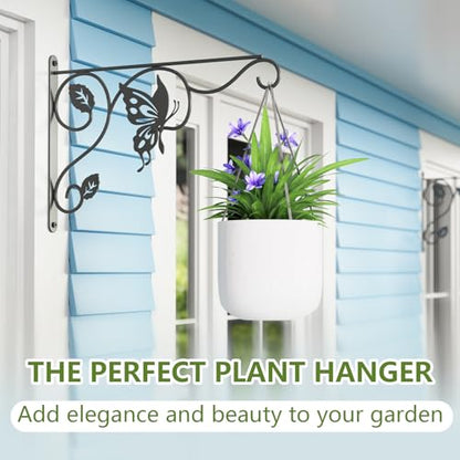 2 Pack Heavy Duty Plant Hooks for Hanging - 12 Inch Metal Wall Hangers Indoor/Outdoor, Sturdy Plant Bracket for Bird Feeders, Planters, Lanterns, Wind Chimes - Patio, Garden, Home Decor (Black) - style: 2-Pack Butterfly