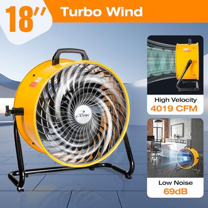 iLiving 18 in. Low Noise Turbo Fan 4019 CFM 3-Speed Portable Air Circulator for Shop, Office, Greenhouse, Home and Warehouse - size: 18-Inch