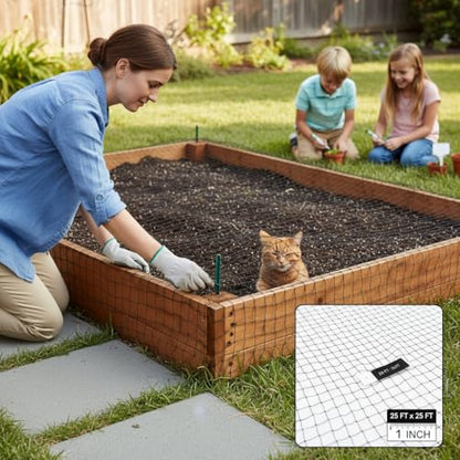 Garden Netting, 25' x 25' Heavy Duty Bird Netting Deer Fence Net, 1" Mesh Poultry Netting for Chicken Coop, Run & Garden, Protect Fruit Trees, Vegetables from Birds, Deer, Squirrels - color: Black, size: 25' x 25' - 1"