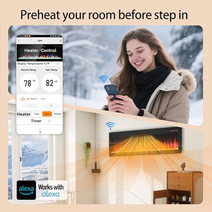 50" WiFi Electric Fireplace, Wall Fireplace Electric with Remote Control, 16 Adjustable Flame Colors, Wall Mounted/Recessed, 1400W Fireplace Insert Heater, Timer, Remote & App Control - size: 50 Inch Upgraded