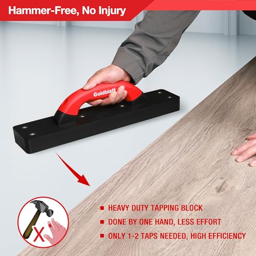 Goldblatt Tapping Block for Vinyl Plank Flooring, Heavy Duty Hammer-Free Flooring Installation Tool with 9" Large Soft-grip Handle for Installing Laminate, Hardwood, LVP, LVT or Engineered Wood
