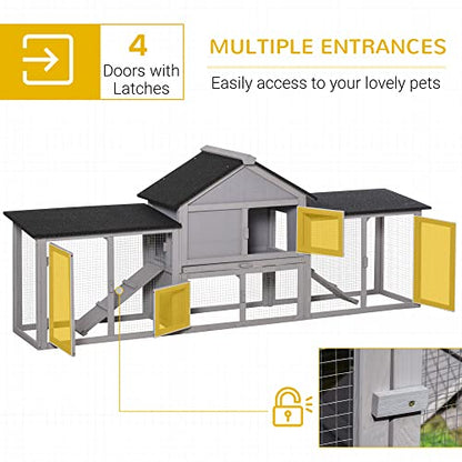PawHut 83" L Outdoor Rabbit Hutch with Double Runs, Large Guinea Pig Cage Indoor, Wooden Bunny Hutch with Weatherproof Roof, Removable Tray, Ramps, Gray - color: Gray