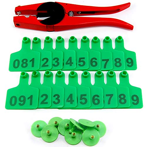 Numbered Farm Livestock Ear Tags for Cow Pig Sheep Cattle Identification Plastic TPU Precision Ear Stud Card Labels for Farm Animals (Customized) with 1 PC Plier Applicator (Green, 500 PCS) - color: Green, size: 500 PCS