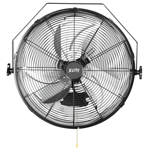 Xcity Wall Mount Fan 20", 3-Speed, Single-angle Adjustment Metal Mesh Cover | 5500 CFM, 360°Tilt Angle, 6 ft Cord, Outdoor, Industrial, shops, Patios，Garage, Corner - size: 20'' Standard