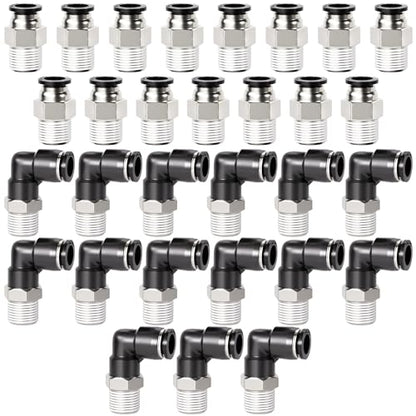 TAILONZ PNEUMATIC Elbow and Straight Combination 1/4 Inch Tube OD x 1/8 Inch NPT Thread Push to Connect Fittings PC-1/4-N1+PL-1/4-N1(Pack of 30) - size: 1/4"OD x 1/8"NPT