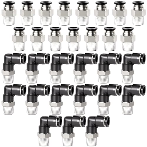 TAILONZ PNEUMATIC Elbow and Straight Combination 3/8 Inch Tube OD x 1/4 Inch NPT Thread Push to Connect Fittings PC-3/8-N2+PL-3/8-N2(Pack of 30) - size: 3/8"OD x 1/4"NPT