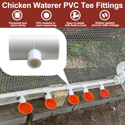 10 Pack Chicken Waterer ABS Tee Fittings. Suitable for Chicken Water Cups, Nipples and Other Poultry Waterers, White and Thickened