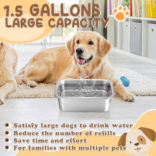 1.5 Gallons Large Dog Bowls - Food Grade Stainless Steel Dog Water and Food Bowl No Spilling, High Capacity for Medium Large Breed Dogs Indoor Outdoor - size: 1.5 Gal