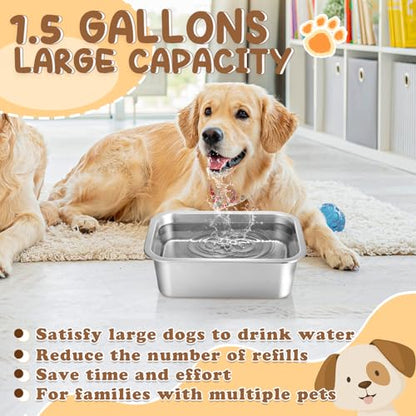 1.5 Gallons Large Dog Bowls - Food Grade Stainless Steel Dog Water and Food Bowl No Spilling, High Capacity for Medium Large Breed Dogs Indoor Outdoor - size: 1.5 Gal