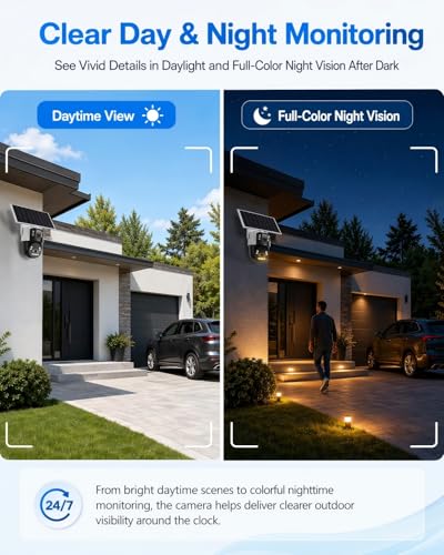 JideTech 4G LTE Solar Security Camera, Dual Lens 6MP PTZ Outdoor, 8W Solar Panel, 16000mAh Battery, AOV(Always-On Video), Colour Night Vision, AI Human Detection, Two-Way Audio (No WiFi)