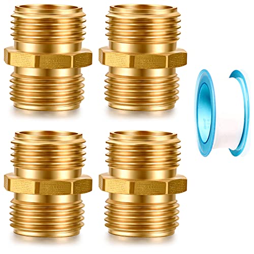Garden Hose Fittings Connectors Adapter Solid Brass Repair double male to male faucet leader coupler dual water hose connector(3/4" GHT Double Male) (4-PCS) - color: 4 Pack