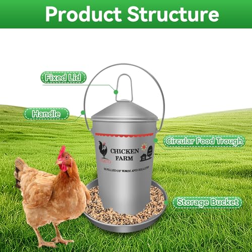 8.8 Lb Stainless Steel Poultry Feeder, Automatic Chicken Feeder No Waste, Hanging Chicken Feeder Heavy Duty Reliable Long-Lasting with Handle, Top Filled - size: 4KG/8.8 LB