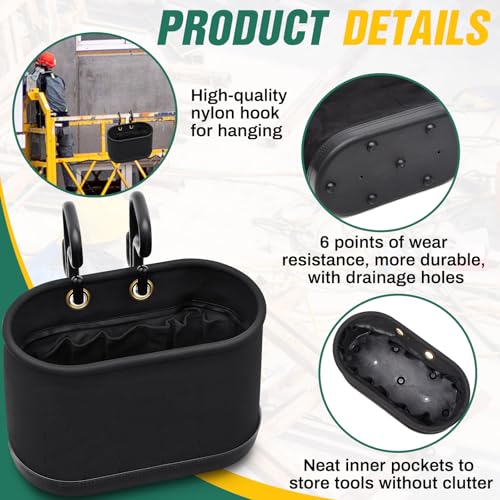 Vesici 1 Set Black Canvas Bucket Bag Including Hooks Aerial Oval Lineman Tool Bucket with Black Polypropylene Bottom 15 Pockets Tool Organizer for Industrial Maintenance Construction Sites - color: Black