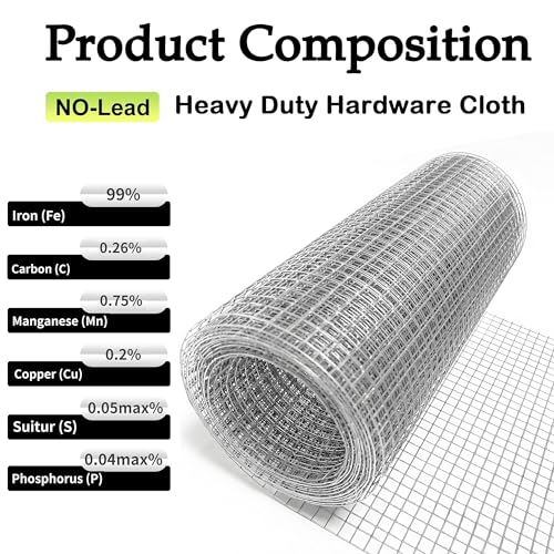 Hardware Cloth 1/4 inch 4INx10FT Galvanized After Welding 23 Gauge,Chicken Wire Mesh Screen Fence, Heavy Duty Wire Mesh Roll for Chicken Pen/Coop Fences, Garden Fences,Poultry Netting Cage