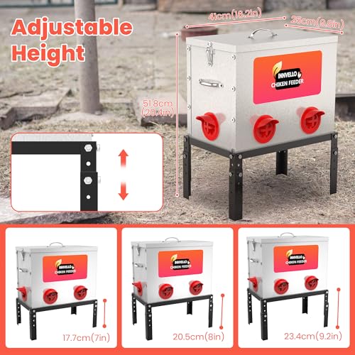40 lb Metal Chicken Feeder with Adjustable Height Stand - Automatic Gravity Poultry Feeder No Waste - Rat Proof Galvanized Large Chicken Feed Container for Outdoor Chickens Ducks & Geese