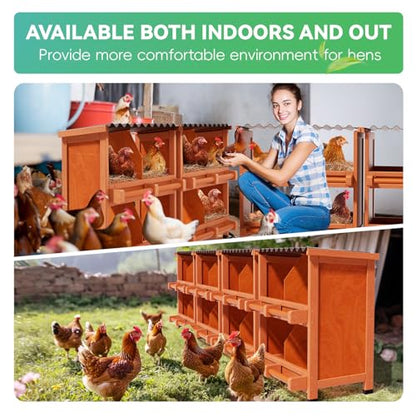 2-Tier Chicken Nesting Box, 8 Compartment Wooden Nesting Box for Chickens with Waterproof Roof, Non-Slip Stable Base, Heavy Duty Chicken Laying Boxes for Hens, Duck, Poultry, Bird, Orange - size: 56.4"L x 12.6"W x 29.8"H