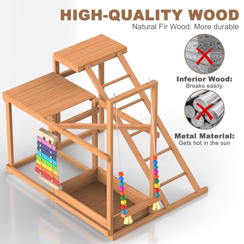 Chicken Perch with Swing, Chicken Roosting Bars, Wood Toy for 3-4 Birds, Hen Ladder & Activity Play, Chickens for Coop with Multiple Perches & Feeder, Suitable for Backyard Farm