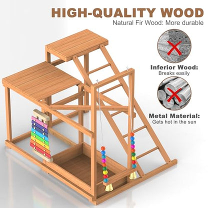 Chicken Perch with Swing, Chicken Roosting Bars, Wood Toy for 3-4 Birds, Hen Ladder & Activity Play, Chickens for Coop with Multiple Perches & Feeder, Suitable for Backyard Farm