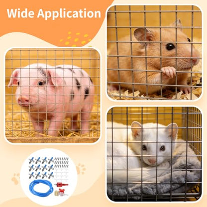 Automatic Rabbit Watering System, Include 12 Nipple Drinker, Hose and Valve | Gravity Feed Watering Kit with Drinking Nipples 28 mm Hole Opener for Rabbits Guinea Pigs Hamsters